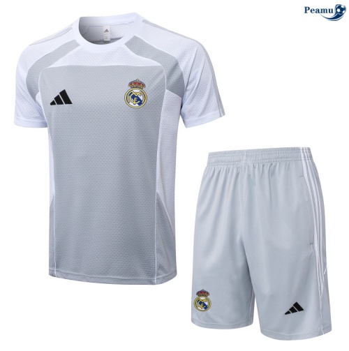Maillot foot Kit Entrainement Real Madrid + Shorts Gris/Blanc 2025-2026 peamu 0248
