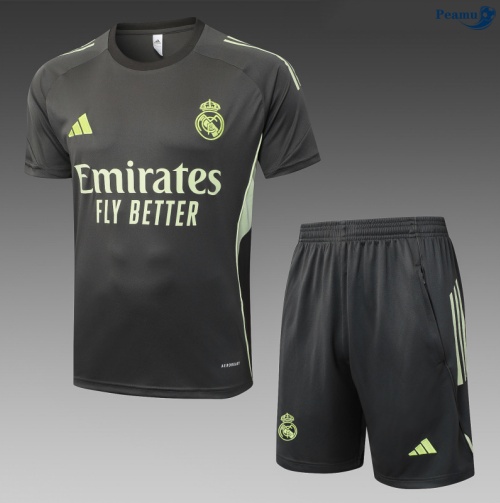 Maillot foot Kit Entrainement Real Madrid + Shorts Gris/Vert 2025-2026 peamu 0249