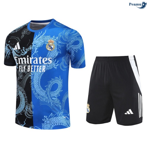 Maillot foot Kit Entrainement Real Madrid + Shorts Bleu/Noir/Blanc 2025-2026 peamu 0251