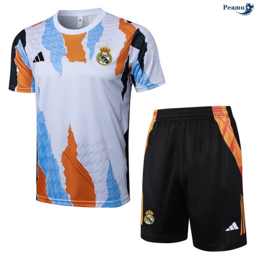 Maillot foot Kit Entrainement Real Madrid + Shorts Bleu/Jaune/Blanc 2025-2026 peamu 0252