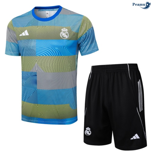 Maillot foot Kit Entrainement Real Madrid + Shorts Bleu/Vert/Noir 2025-2026 peamu 0253