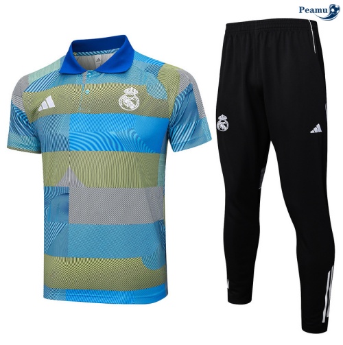 Maillot foot Kit Entrainement Real Madrid Polo + Pantalon Bleu/Vert/Noir 2025-2026 peamu 0254