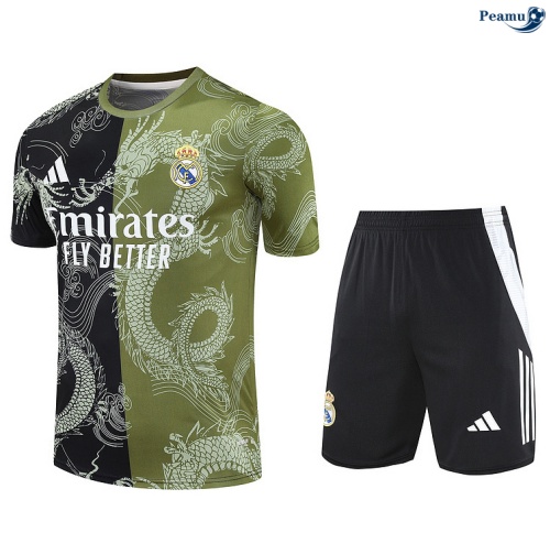 Maillot foot Kit Entrainement Real Madrid + Shorts Vert/Noir/Blanc 2025-2026 peamu 0255