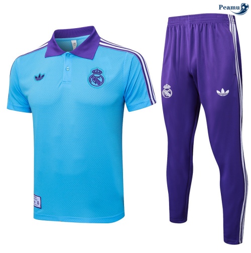 Maillot foot Kit Entrainement Real Madrid Polo + Pantalon Bleu Clair/Violet/Blanc 2025-2026 peamu 0259