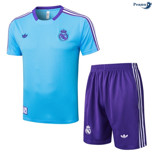 Maillot foot Kit Entrainement Real Madrid + Shorts Bleu Clair/Violet/Blanc 2025-2026 peamu 0260