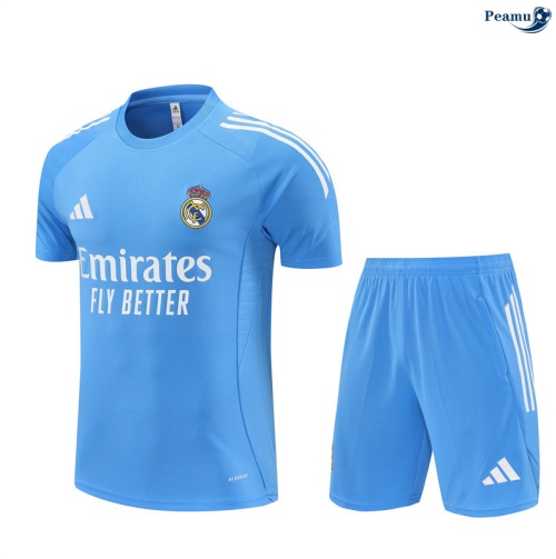 Maillot foot Kit Entrainement Real Madrid + Shorts Bleu Clair 2025-2026 peamu 0261