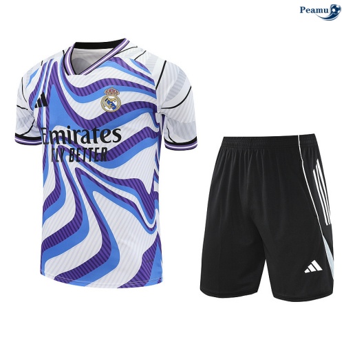 Maillot foot Kit Entrainement Real Madrid + Shorts Violet/Blanc/Noir 2025-2026 peamu 0275