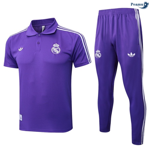 Maillot foot Kit Entrainement Real Madrid Polo + Pantalon violet/Blanc 2025-2026 peamu 0276