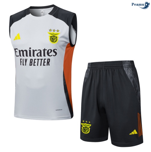 Maillot foot Kit Entrainement Benfica Debardeur + Shorts Gris/Noir/Orange 2025-2026 peamu 0013