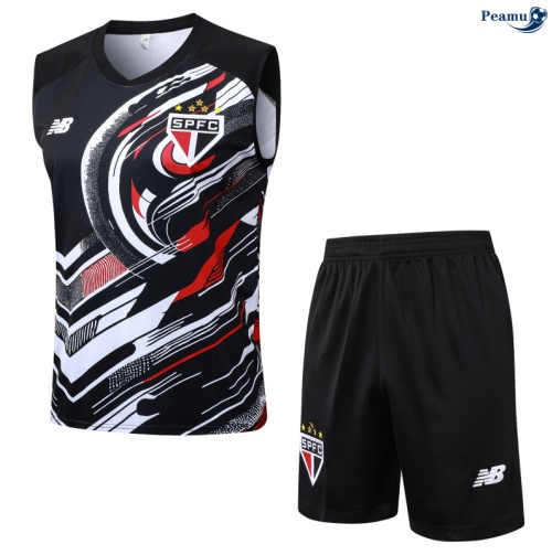 Maillot foot Kit Entrainement Sao Paulo Debardeur + Shorts Noir 2025-2026 peamu 0068