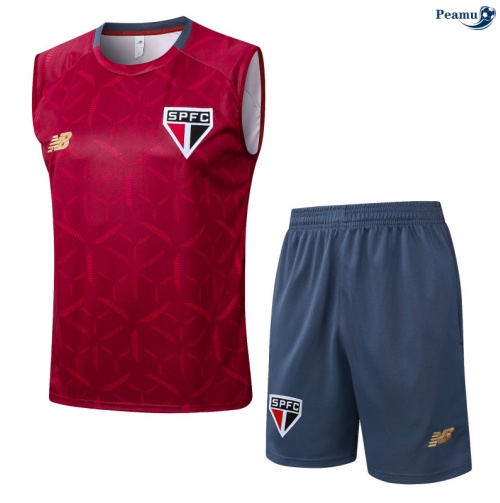 Maillot foot Kit Entrainement Sao Paulo Debardeur + Shorts Rouge/Gris 2025-2026 peamu 0070