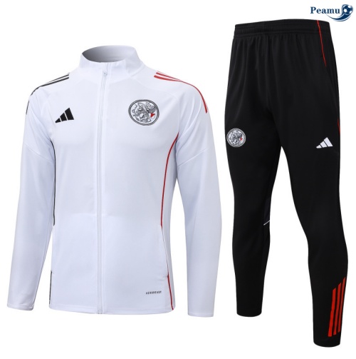 Maillot Veste Survetement Ajax Blanc/Rouge 2025-2026 peamu 0444