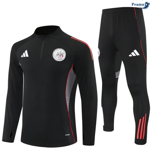 Maillot Survetement Ajax Noir/Rouge/Blanc/Gris 2025-2026 peamu 0446