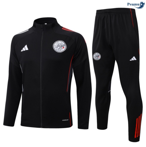 Maillot Veste Survetement Ajax Noir/Rouge 2025-2026 peamu 0447