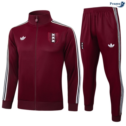 Maillot Veste Survetement Ajax Rouge/Blanc 2025-2026 peamu 0452