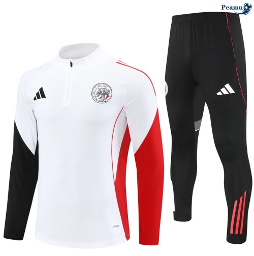 Maillot Survetement Ajax Enfant Blanc/Noir/Rouge 2025-2026 peamu 0756