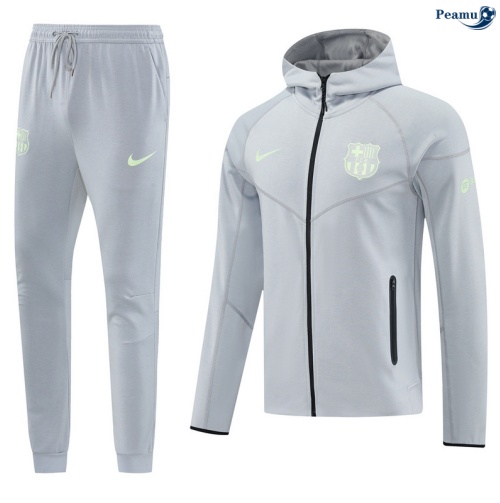 Maillot Veste Survetement Barcelone à capuche Gris/Noir 2025-2026 peamu 0549
