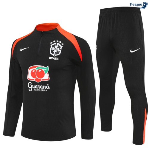 Maillot Survetement Brésil Enfant Noir/Orange 2025-2026 peamu 0932
