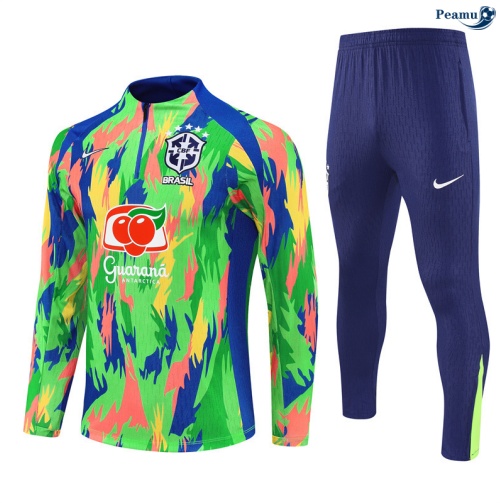 Maillot Survetement Brésil Enfant Bleu/Vert 2025-2026 peamu 0934