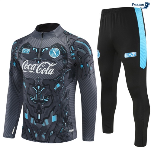 Maillot Survetement Naples Enfant Gris foncé/Noir 2025-2026 peamu 0963