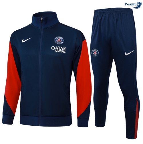 Maillot Veste Survetement PSG Enfant Bleu Marine/Rouge 2025-2026 peamu 0898
