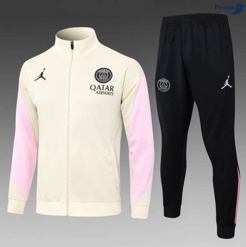 Maillot Veste Survetement PSG Enfant abricot/Rose/Noir 2025-2026 peamu 0919