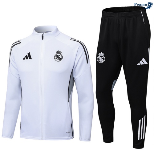 Maillot Veste Survetement Real Madrid Blanc/Noir 2025-2026 peamu 0565