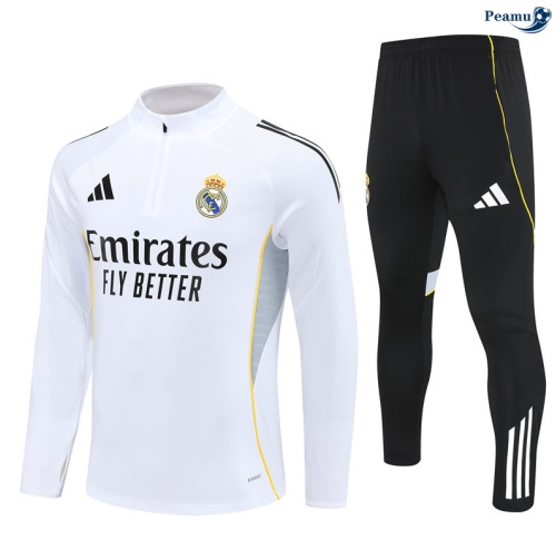 Maillot Survetement Real Madrid Blanc/Noir/Jaune 2025-2026 peamu 0566