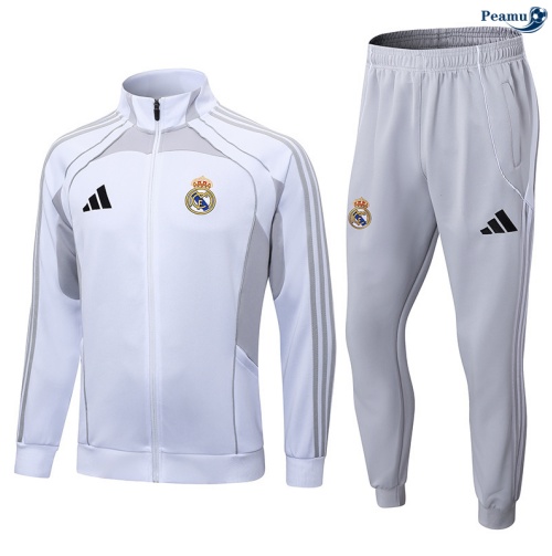 Maillot Veste Survetement Real Madrid Blanc/Gris 2025-2026 peamu 0568