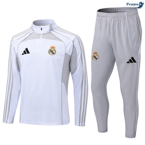 Maillot Survetement Real Madrid Blanc/Gris 2025-2026 peamu 0569