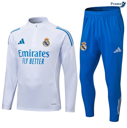 Maillot Survetement Real Madrid Blanc/Bleu 2025-2026 peamu 0570