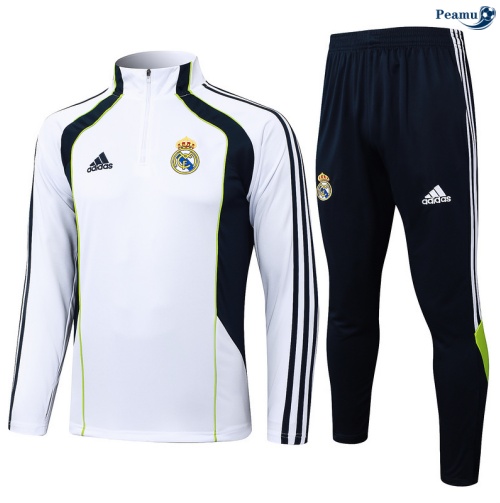 Maillot Survetement Real Madrid Blanc/Bleu Marine/Vert 2025-2026 peamu 0575