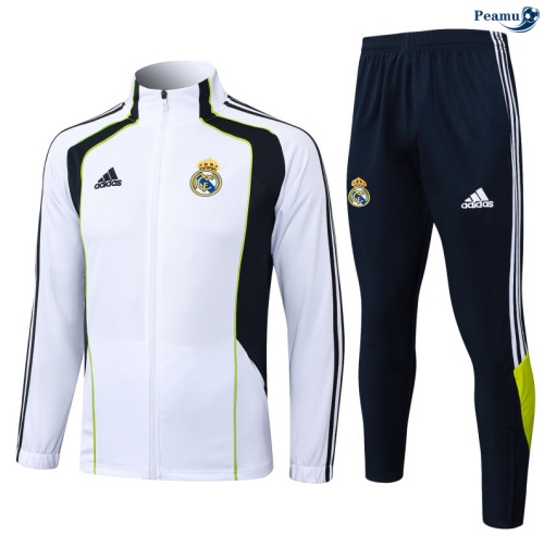 Maillot Veste Survetement Real Madrid Blanc/Noir/Vert 2025-2026 peamu 0576