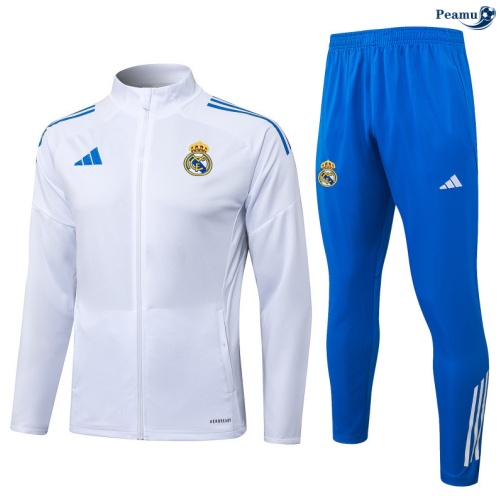 Maillot Veste Survetement Real Madrid Blanc/Bleu 2025-2026 peamu 0577