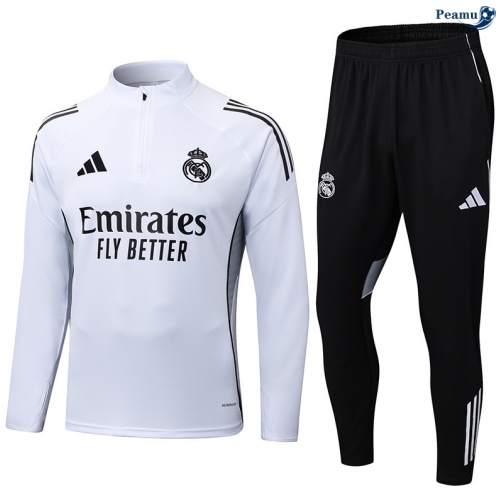 Maillot Survetement Real Madrid Blanc/Noir 2025-2026 peamu 0580