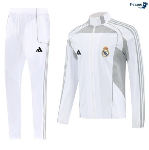 Maillot Coupe vent Real Madrid Blanc/Gris 2025-2026 peamu 0581