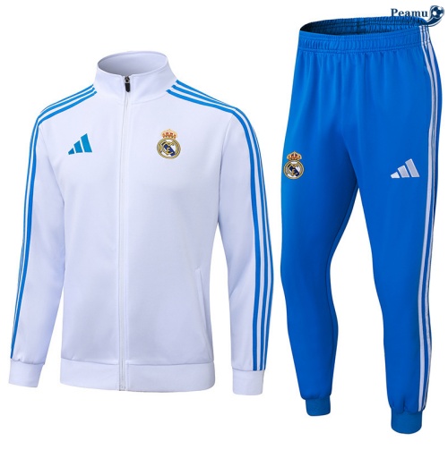 Maillot Veste Survetement Real Madrid Blanc/Bleu 2025-2026 peamu 0582