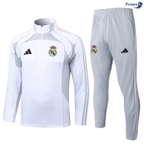Maillot Survetement Real Madrid Blanc/Gris clair 2025-2026 peamu 0584
