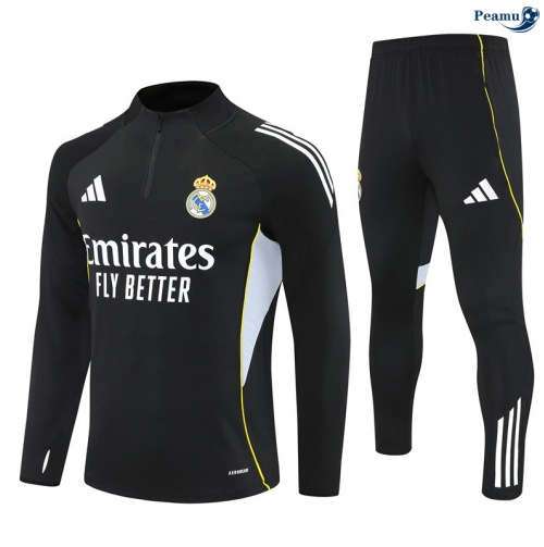 Maillot Survetement Real Madrid Noir/Blanc/Jaune 2025-2026 peamu 0601