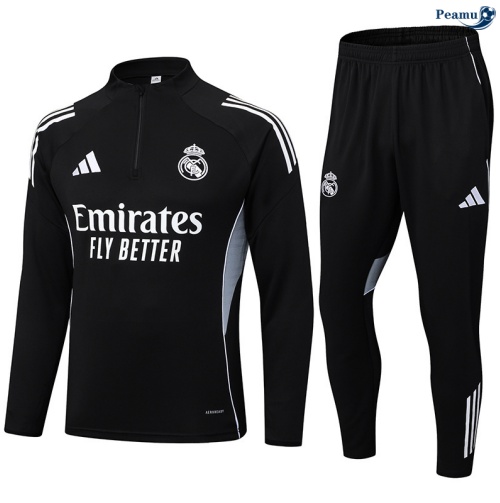 Maillot Survetement Real Madrid Noir/Blanc/Gris 2025-2026 peamu 0602