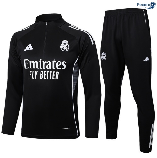 Maillot Survetement Real Madrid Noir/Blanc 2025-2026 peamu 0607