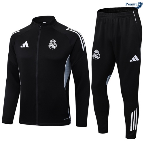 Maillot Veste Survetement Real Madrid Noir/Blanc 2025-2026 peamu 0609