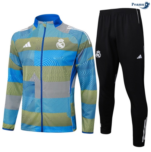Maillot Veste Survetement Real Madrid Bleu/Vert/Noir 2025-2026 peamu 0621