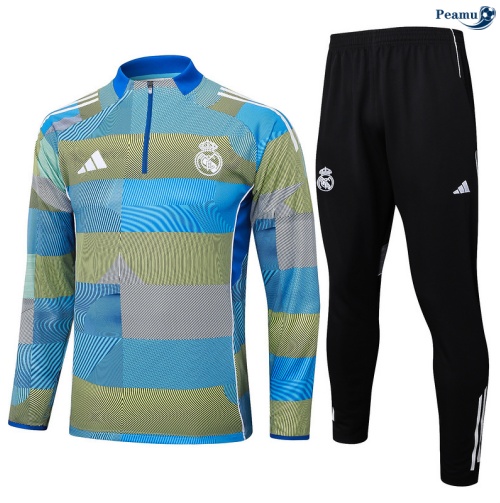 Maillot Survetement Real Madrid Bleu/Vert/Noir/Blanc 2025-2026 peamu 0622