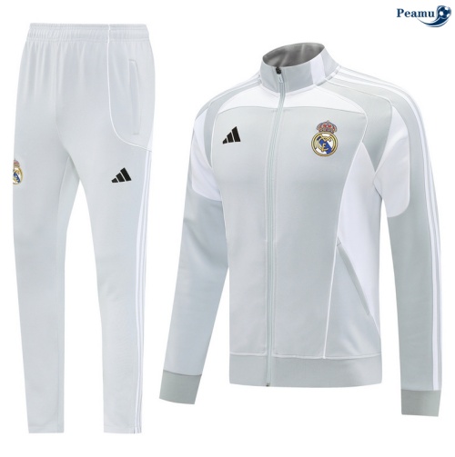 Maillot Veste Survetement Real Madrid Gris/Blanc 2025-2026 peamu 0627
