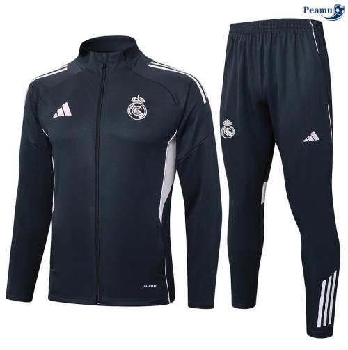 Maillot Veste Survetement Real Madrid Gris foncé/Blanc 2025-2026 peamu 0638