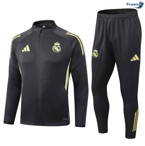 Maillot Veste Survetement Real Madrid Gris foncé/Jaune 2025-2026 peamu 0639