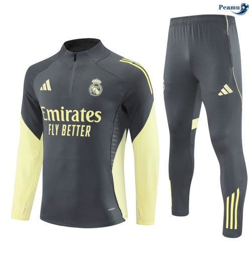 Maillot Survetement Real Madrid Gris foncé/Jaune 2025-2026 peamu 0641