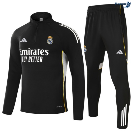Maillot Survetement Real Madrid Noir/Blanc/Jaune 2025-2026 peamu 0648