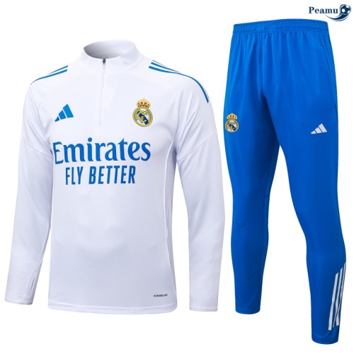 Maillot Survetement Real Madrid Enfant Blanc/Bleu 2025-2026 peamu 0826